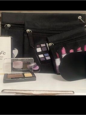 Black Cosmetic Makeup Bag Set with Pink Lipstick Accent